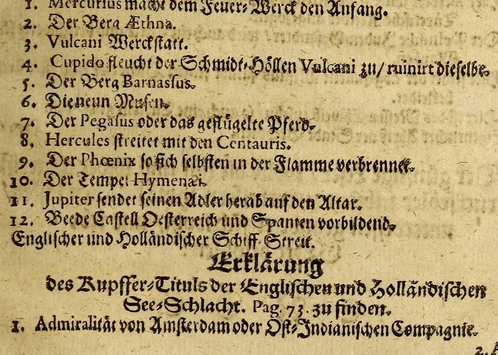 An illustration from M. DC. LXVI. Zodiacus Mercurialis das ist: Jährige europaeische Welt-Chronick, : so in einem wohl-verfasseten kurtzem Begriffe, alle merckwürdigste Begebenheiten vorbildet, welche sich im verschienenen und zu ruckgelegten 1666sten Wunder-Jahre, durch alle und einzälige Reiche dess Erdbodens zugetragen haben; mit nothdürfftigen schönen Kupffern, deutlichen Marginalien, und einem vollständigen Register gezieret., 1667, leaf 203
