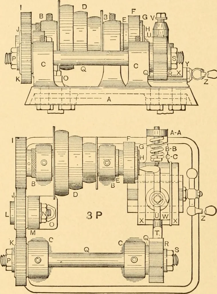 An illustration from Mechanical appliances, mechanical movements and novelties of construction; a complete work and a continuation, as a second volume, of the author's book entitled "Mechanical movements, powers and devices" ... including an explanatory chapter on the leading conceptions of perpetual motion existing during the past three centuries, 1910, leaf 259