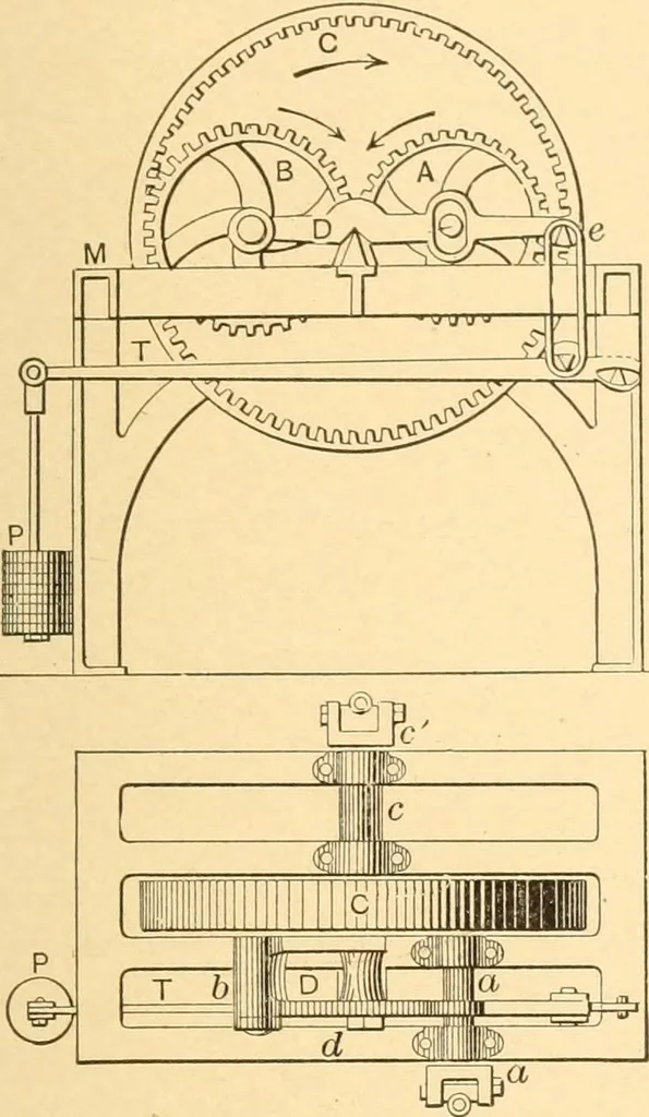 An illustration from Mechanical appliances, mechanical movements and novelties of construction; a complete work and a continuation, as a second volume, of the author's book entitled "Mechanical movements, powers and devices" ... including an explanatory chapter on the leading conceptions of perpetual motion existing during the past three centuries, 1910, leaf 44