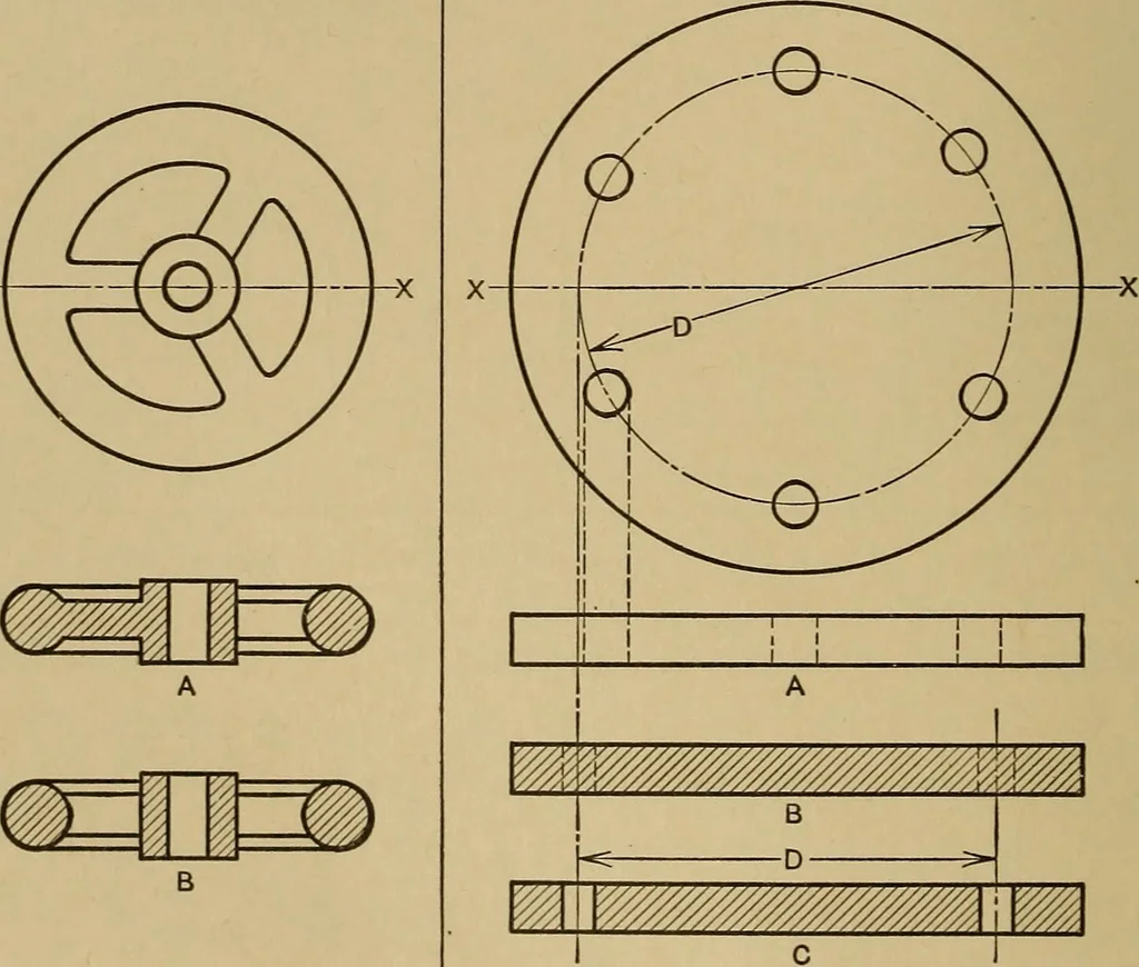 An illustration from Mechanical drawing; a treatise on the drawing of mechanical and machine details, 1920, leaf 123