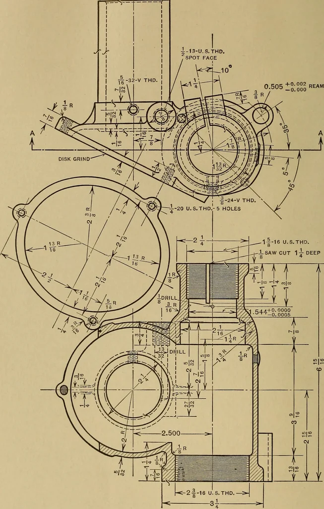 An illustration from Mechanical drawing; a treatise on the drawing of mechanical and machine details, 1920, leaf 129