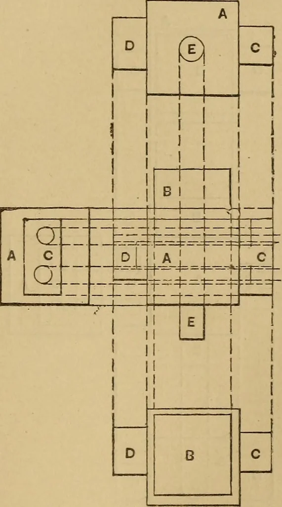 An illustration from Mechanical drawing self-taught: comprising instructions in the selection and preparation of drawing instruments. Elementary instruction in practical mechanical drawing. Together with examples in simple geometry and elementary mechanism, including screw threads, gear wheels, mechanical motions, engines and boilers, 1889, leaf 110