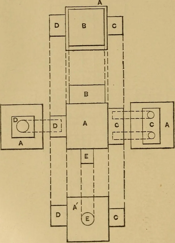 An illustration from Mechanical drawing self-taught: comprising instructions in the selection and preparation of drawing instruments. Elementary instruction in practical mechanical drawing. Together with examples in simple geometry and elementary mechanism, including screw threads, gear wheels, mechanical motions, engines and boilers, 1889, leaf 111
