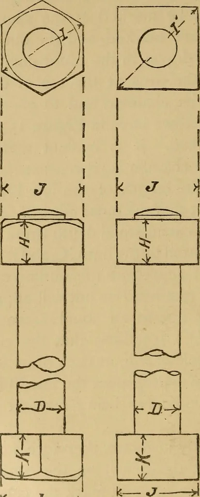 An illustration from Mechanical drawing self-taught: comprising instructions in the selection and preparation of drawing instruments. Elementary instruction in practical mechanical drawing. Together with examples in simple geometry and elementary mechanism, including screw threads, gear wheels, mechanical motions, engines and boilers, 1889, leaf 117