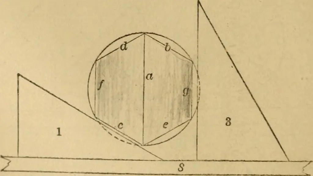 An illustration from Mechanical drawing self-taught: comprising instructions in the selection and preparation of drawing instruments. Elementary instruction in practical mechanical drawing. Together with examples in simple geometry and elementary mechanism, including screw threads, gear wheels, mechanical motions, engines and boilers, 1889, leaf 129