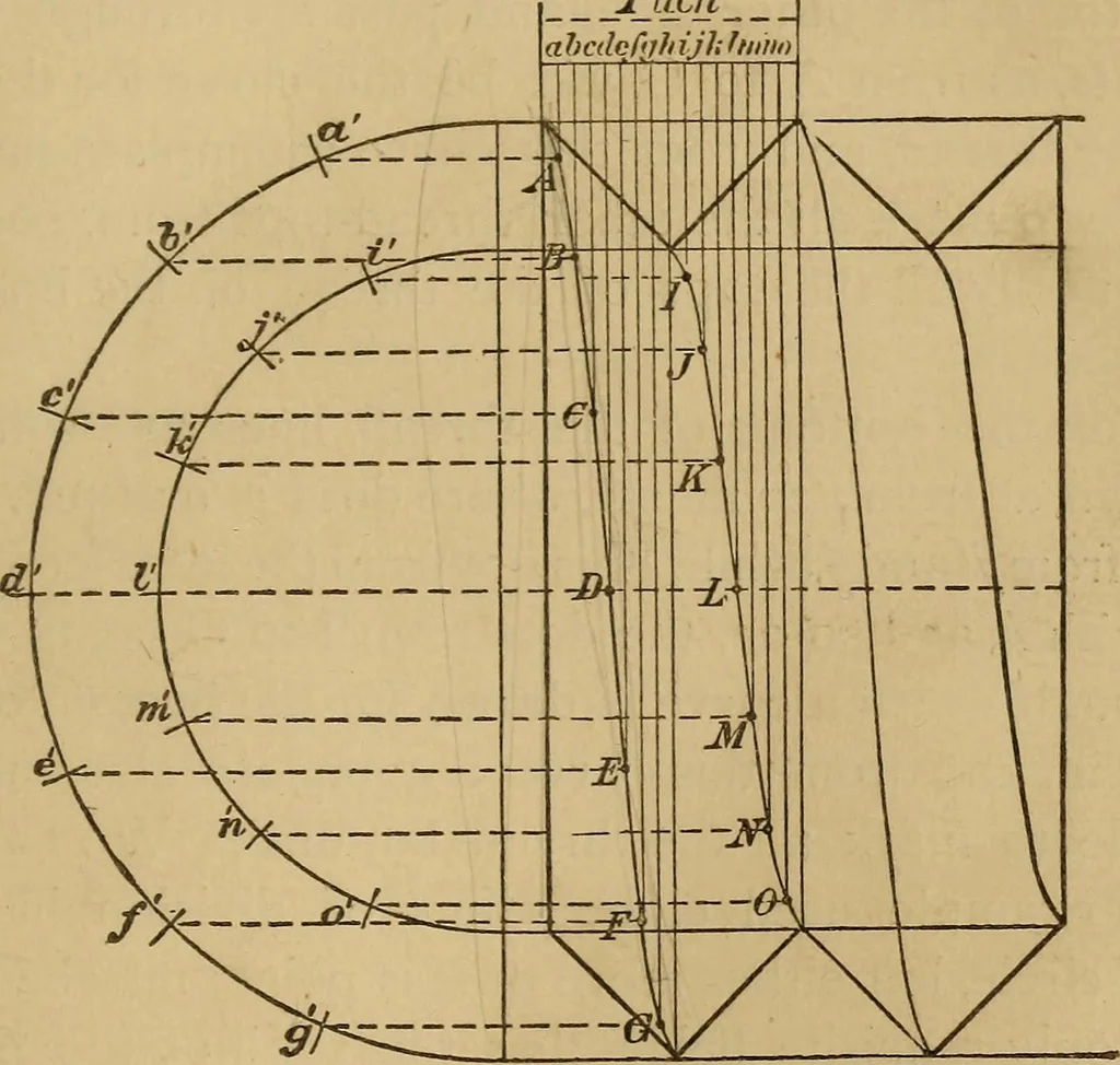 An illustration from Mechanical drawing self-taught: comprising instructions in the selection and preparation of drawing instruments. Elementary instruction in practical mechanical drawing. Together with examples in simple geometry and elementary mechanism, including screw threads, gear wheels, mechanical motions, engines and boilers, 1889, leaf 158