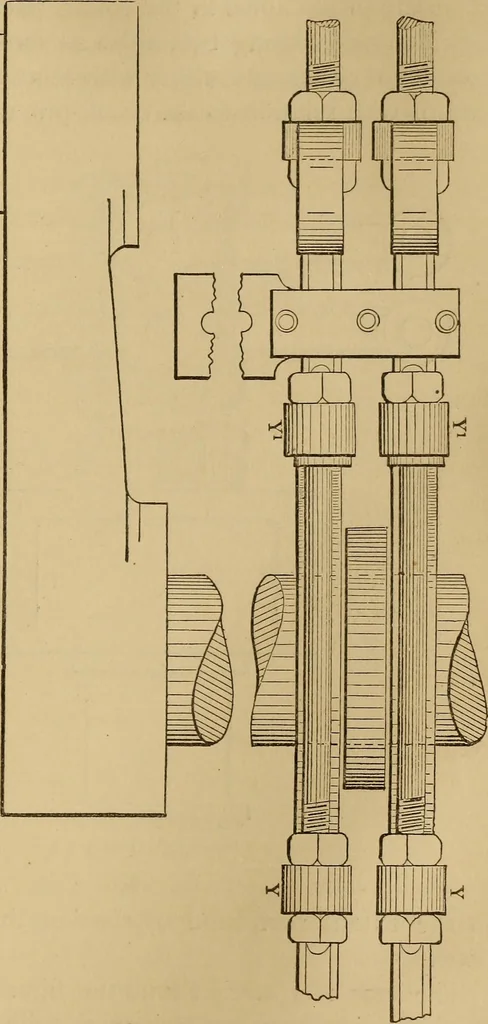 An illustration from Mechanical drawing self-taught: comprising instructions in the selection and preparation of drawing instruments. Elementary instruction in practical mechanical drawing. Together with examples in simple geometry and elementary mechanism, including screw threads, gear wheels, mechanical motions, engines and boilers, 1889, leaf 250