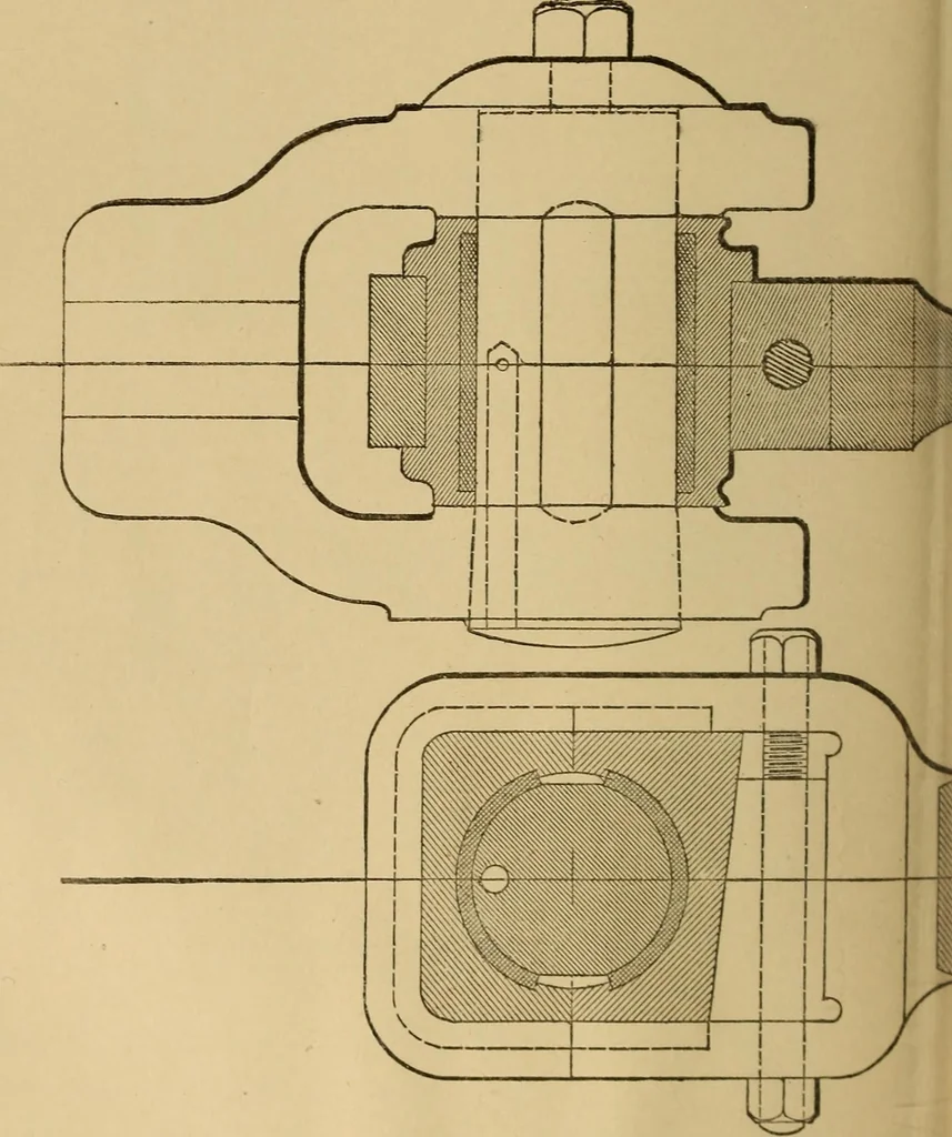 An illustration from Mechanical drawing self-taught: comprising instructions in the selection and preparation of drawing instruments. Elementary instruction in practical mechanical drawing. Together with examples in simple geometry and elementary mechanism, including screw threads, gear wheels, mechanical motions, engines and boilers, 1889, leaf 337