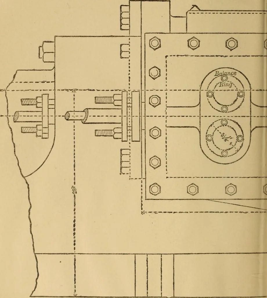 An illustration from Mechanical drawing self-taught: comprising instructions in the selection and preparation of drawing instruments. Elementary instruction in practical mechanical drawing. Together with examples in simple geometry and elementary mechanism, including screw threads, gear wheels, mechanical motions, engines and boilers, 1889, leaf 367