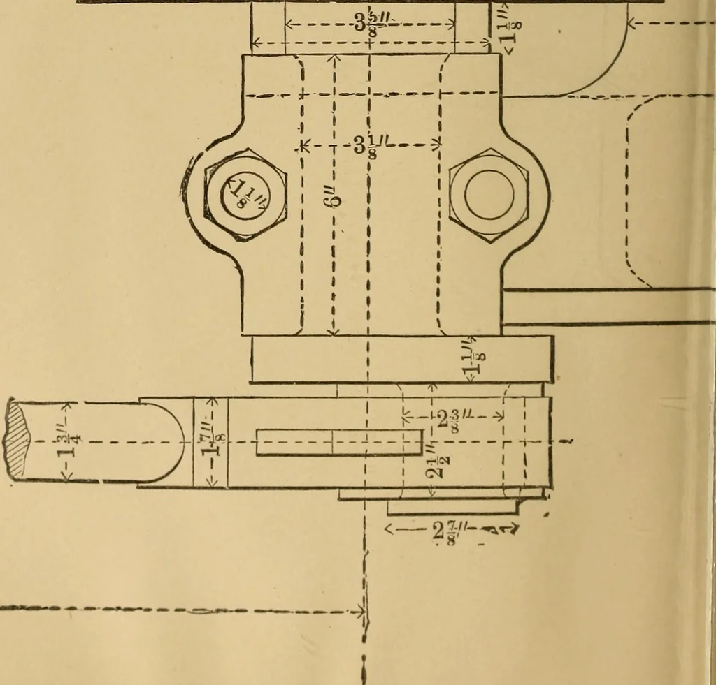 An illustration from Mechanical drawing self-taught: comprising instructions in the selection and preparation of drawing instruments. Elementary instruction in practical mechanical drawing. Together with examples in simple geometry and elementary mechanism, including screw threads, gear wheels, mechanical motions, engines and boilers, 1889, leaf 375