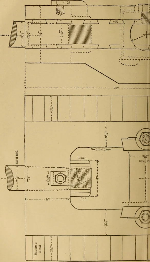An illustration from Mechanical drawing self-taught: comprising instructions in the selection and preparation of drawing instruments. Elementary instruction in practical mechanical drawing. Together with examples in simple geometry and elementary mechanism, including screw threads, gear wheels, mechanical motions, engines and boilers, 1889, leaf 385