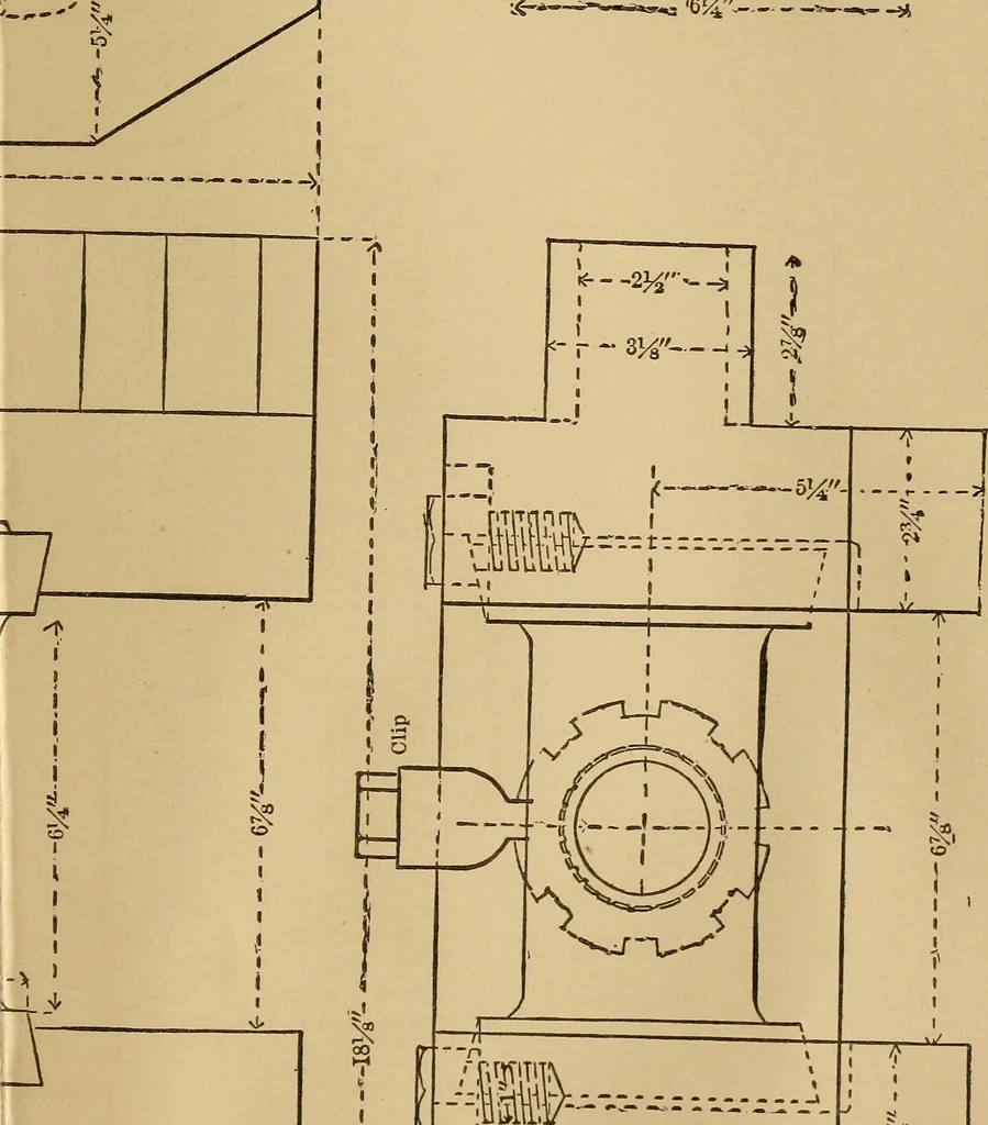 An illustration from Mechanical drawing self-taught: comprising instructions in the selection and preparation of drawing instruments. Elementary instruction in practical mechanical drawing. Together with examples in simple geometry and elementary mechanism, including screw threads, gear wheels, mechanical motions, engines and boilers, 1889, leaf 386