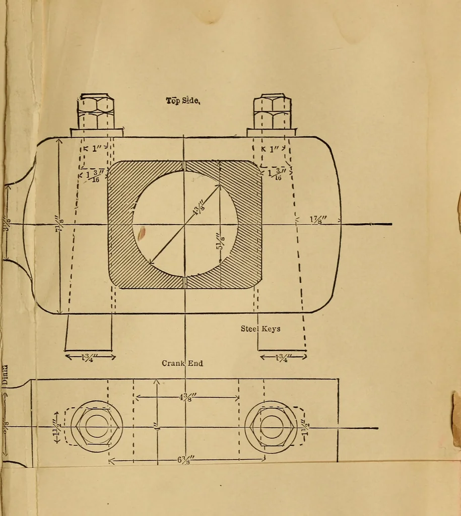 An illustration from Mechanical drawing self-taught: comprising instructions in the selection and preparation of drawing instruments. Elementary instruction in practical mechanical drawing. Together with examples in simple geometry and elementary mechanism, including screw threads, gear wheels, mechanical motions, engines and boilers, 1889, leaf 394