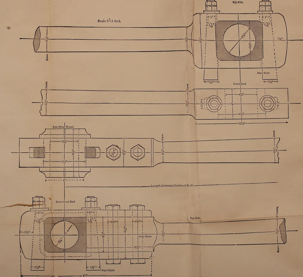 An illustration from Mechanical drawing self-taught: comprising instructions in the selection and preparation of drawing instruments. Elementary instruction in practical mechanical drawing. Together with examples in simple geometry and elementary mechanism, including screw threads, gear wheels, mechanical motions, engines and boilers, 1889, leaf 396