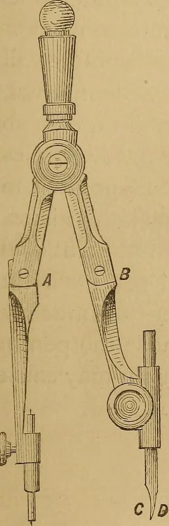 An illustration from Mechanical drawing self-taught: comprising instructions in the selection and preparation of drawing instruments. Elementary instruction in practical mechanical drawing. Together with examples in simple geometry and elementary mechanism, including screw threads, gear wheels, mechanical motions, engines and boilers, 1889, leaf 44