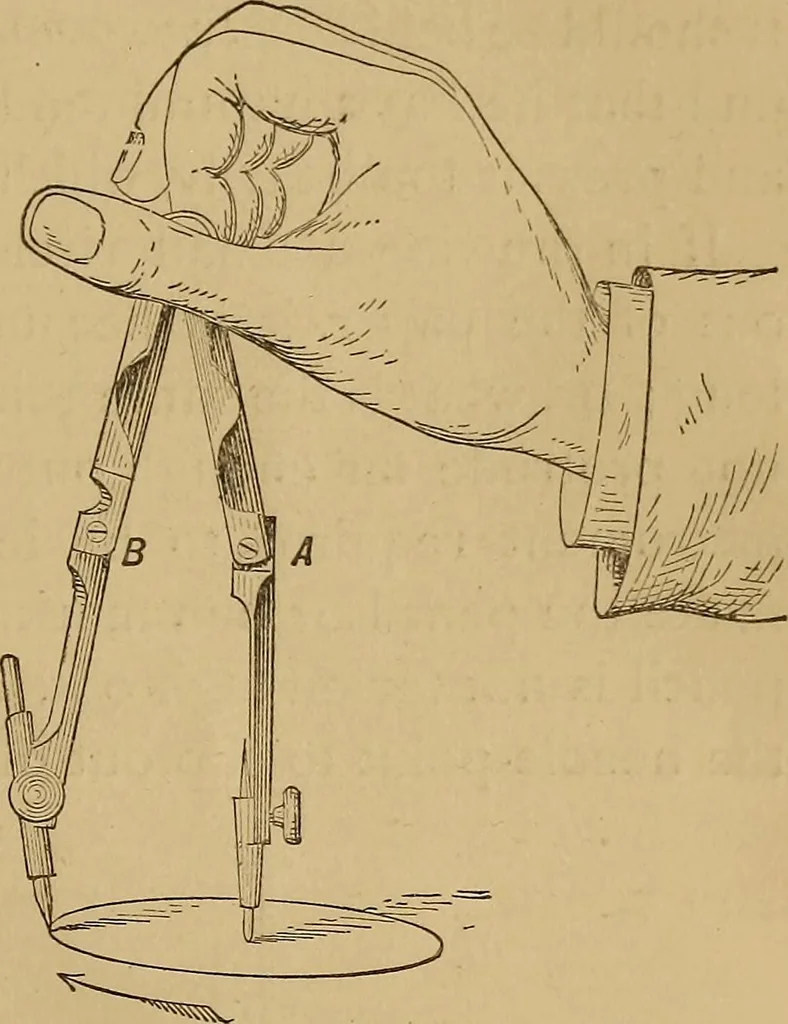 An illustration from Mechanical drawing self-taught: comprising instructions in the selection and preparation of drawing instruments. Elementary instruction in practical mechanical drawing. Together with examples in simple geometry and elementary mechanism, including screw threads, gear wheels, mechanical motions, engines and boilers, 1889, leaf 44