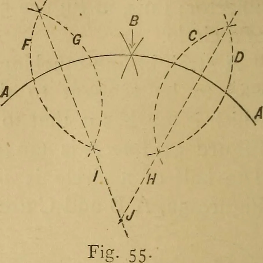 An illustration from Mechanical drawing self-taught: comprising instructions in the selection and preparation of drawing instruments. Elementary instruction in practical mechanical drawing. Together with examples in simple geometry and elementary mechanism, including screw threads, gear wheels, mechanical motions, engines and boilers, 1889, leaf 53