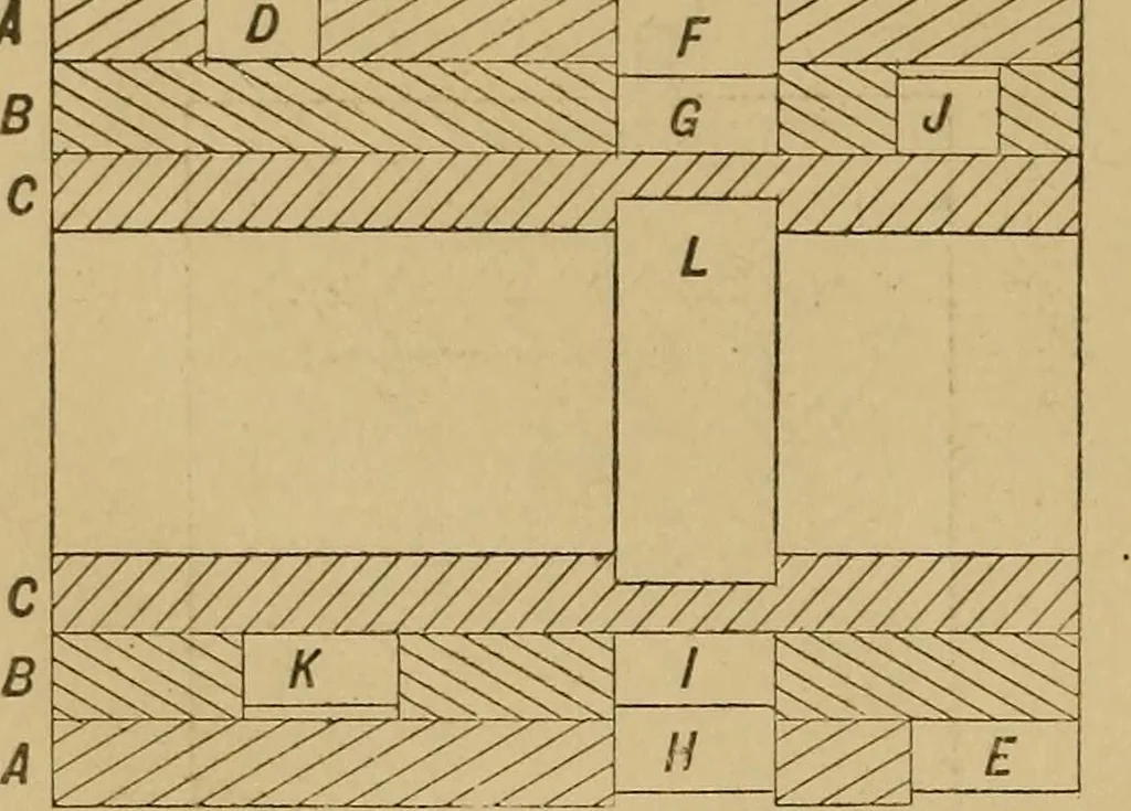 An illustration from Mechanical drawing self-taught: comprising instructions in the selection and preparation of drawing instruments. Elementary instruction in practical mechanical drawing. Together with examples in simple geometry and elementary mechanism, including screw threads, gear wheels, mechanical motions, engines and boilers, 1889, leaf 81