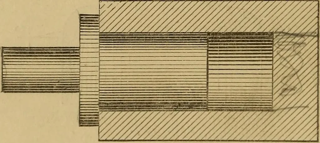 An illustration from Mechanical drawing self-taught: comprising instructions in the selection and preparation of drawing instruments. Elementary instruction in practical mechanical drawing. Together with examples in simple geometry and elementary mechanism, including screw threads, gear wheels, mechanical motions, engines and boilers, 1889, leaf 89