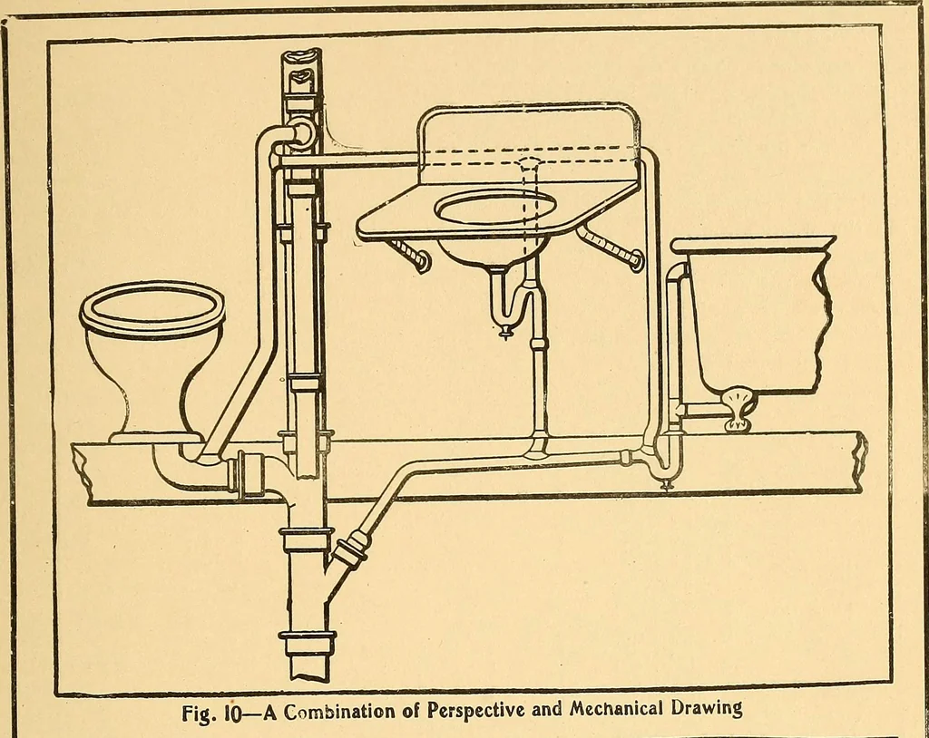 An illustration from Mechanical drawing for plumbers; a concise, comprehensive and practical treatise on the subject of mechanical drawing, 1910, leaf 16