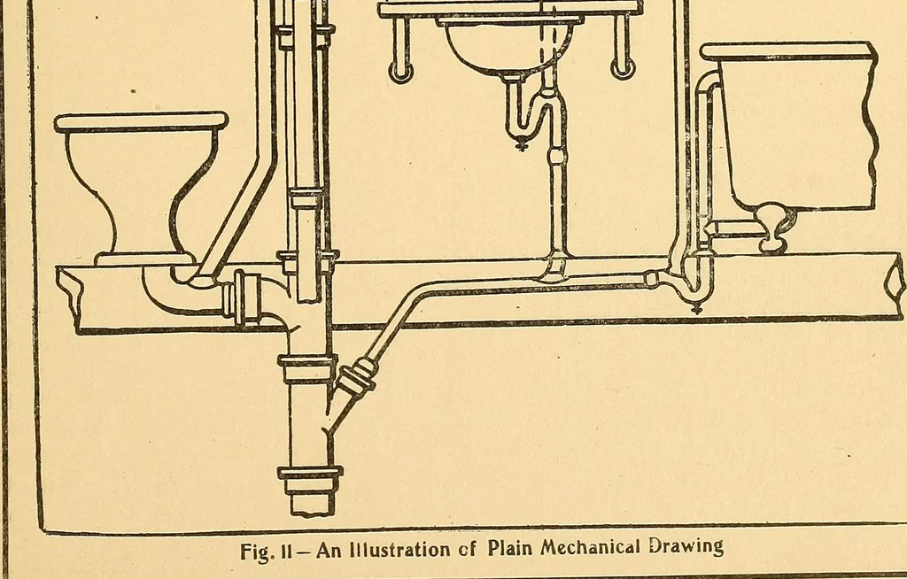 An illustration from Mechanical drawing for plumbers; a concise, comprehensive and practical treatise on the subject of mechanical drawing, 1910, leaf 16