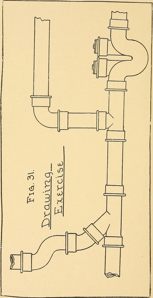 An illustration from Mechanical drawing for plumbers; a concise, comprehensive and practical treatise on the subject of mechanical drawing, 1910, leaf 31