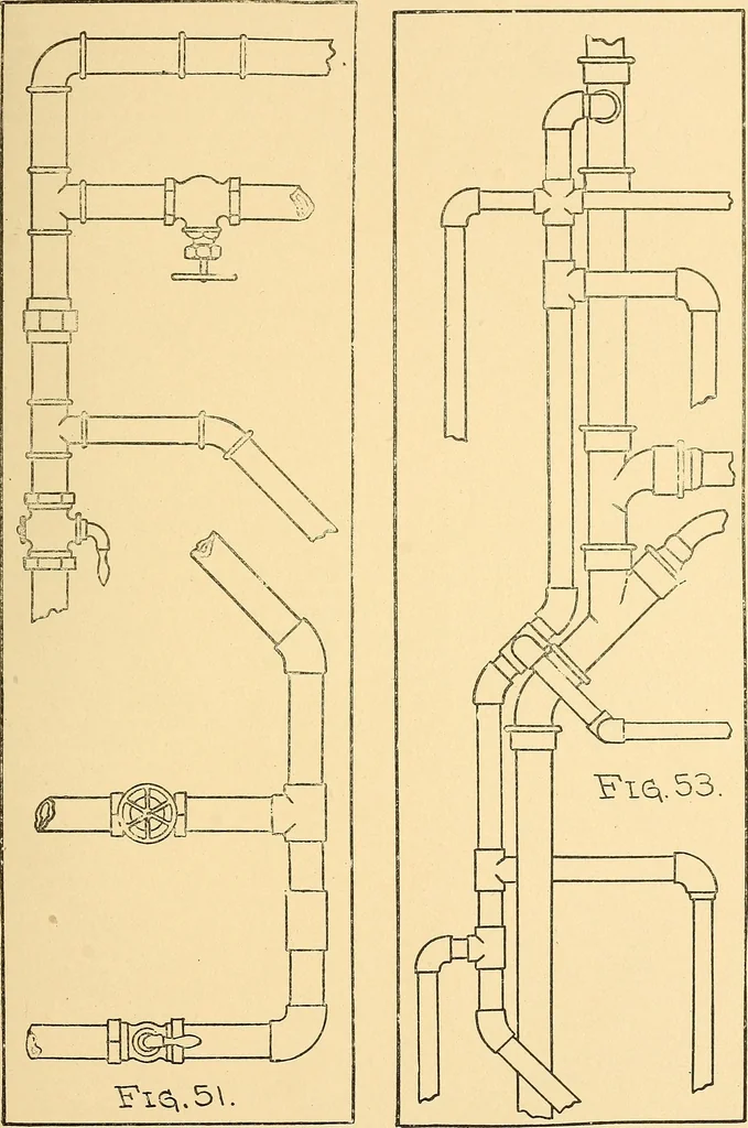 An illustration from Mechanical drawing for plumbers; a concise, comprehensive and practical treatise on the subject of mechanical drawing, 1910, leaf 48