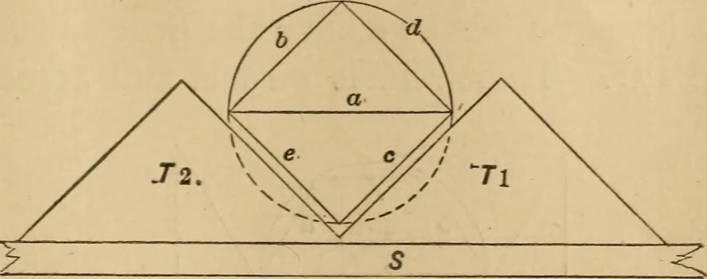 An illustration from Mechanical drawing self-taught: comprising instructions in the selection and preparation of drawing instruments, elementary instruction in practical mechanical drawing together with examples in simple geometry and elementary mechanism, including screw threads, gear wheels, mechanical motions, engines and boilers, 1883, leaf 128