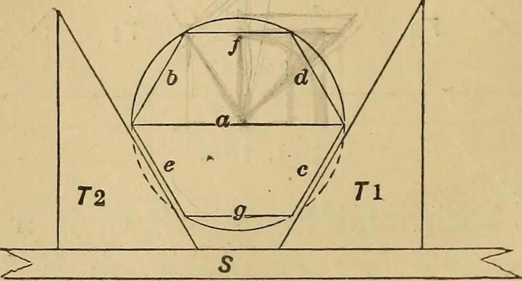 An illustration from Mechanical drawing self-taught: comprising instructions in the selection and preparation of drawing instruments, elementary instruction in practical mechanical drawing together with examples in simple geometry and elementary mechanism, including screw threads, gear wheels, mechanical motions, engines and boilers, 1883, leaf 129