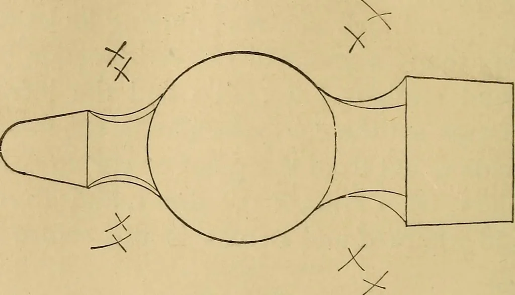 An illustration from Mechanical drawing self-taught: comprising instructions in the selection and preparation of drawing instruments, elementary instruction in practical mechanical drawing together with examples in simple geometry and elementary mechanism, including screw threads, gear wheels, mechanical motions, engines and boilers, 1883, leaf 145
