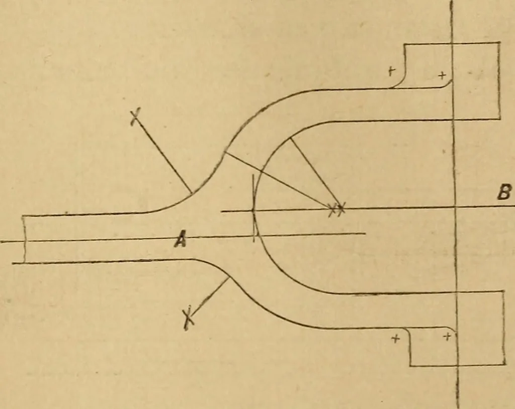 An illustration from Mechanical drawing self-taught: comprising instructions in the selection and preparation of drawing instruments, elementary instruction in practical mechanical drawing together with examples in simple geometry and elementary mechanism, including screw threads, gear wheels, mechanical motions, engines and boilers, 1883, leaf 148