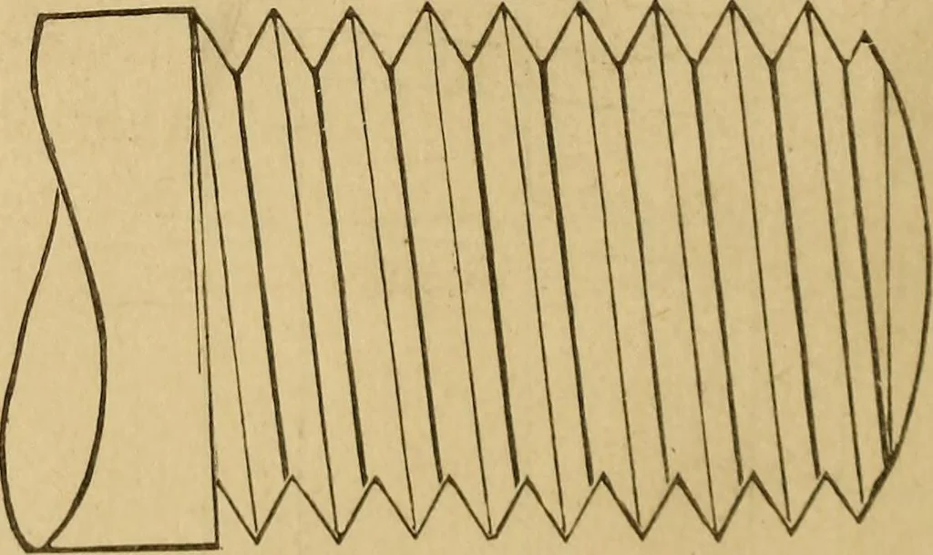 An illustration from Mechanical drawing self-taught: comprising instructions in the selection and preparation of drawing instruments, elementary instruction in practical mechanical drawing together with examples in simple geometry and elementary mechanism, including screw threads, gear wheels, mechanical motions, engines and boilers, 1883, leaf 155
