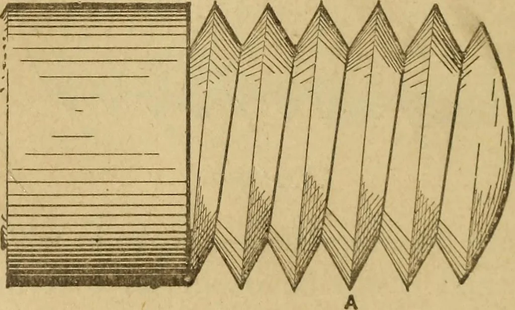An illustration from Mechanical drawing self-taught: comprising instructions in the selection and preparation of drawing instruments, elementary instruction in practical mechanical drawing together with examples in simple geometry and elementary mechanism, including screw threads, gear wheels, mechanical motions, engines and boilers, 1883, leaf 157