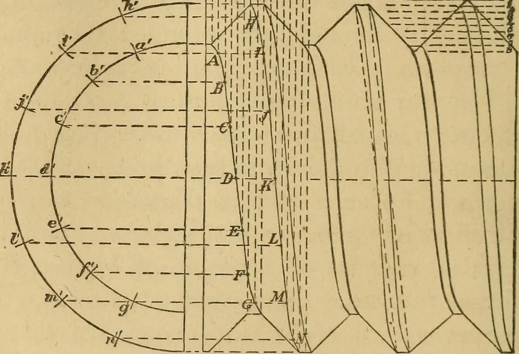 An illustration from Mechanical drawing self-taught: comprising instructions in the selection and preparation of drawing instruments, elementary instruction in practical mechanical drawing together with examples in simple geometry and elementary mechanism, including screw threads, gear wheels, mechanical motions, engines and boilers, 1883, leaf 161