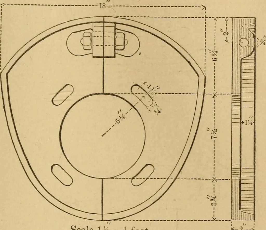 An illustration from Mechanical drawing self-taught: comprising instructions in the selection and preparation of drawing instruments, elementary instruction in practical mechanical drawing together with examples in simple geometry and elementary mechanism, including screw threads, gear wheels, mechanical motions, engines and boilers, 1883, leaf 254