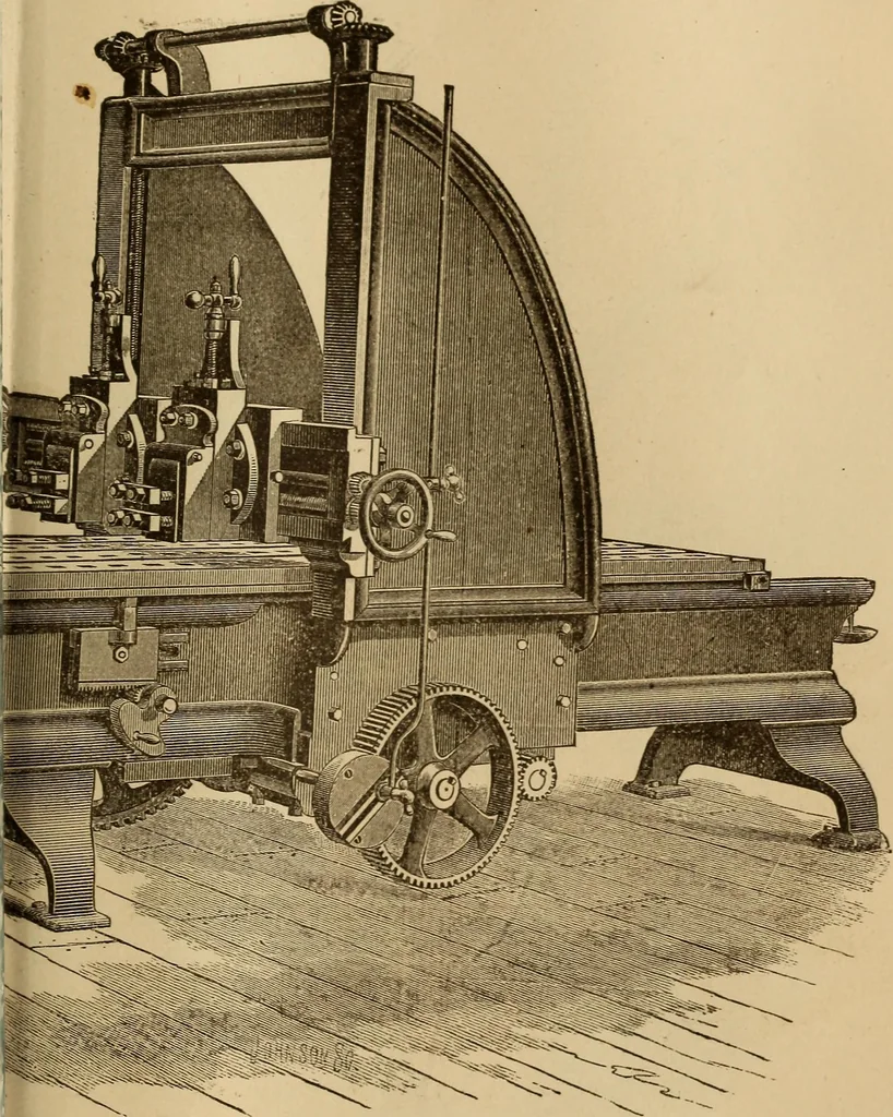 An illustration from Mechanical drawing self-taught: comprising instructions in the selection and preparation of drawing instruments, elementary instruction in practical mechanical drawing together with examples in simple geometry and elementary mechanism, including screw threads, gear wheels, mechanical motions, engines and boilers, 1883, leaf 306