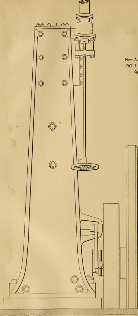 An illustration from Mechanical drawing self-taught: comprising instructions in the selection and preparation of drawing instruments, elementary instruction in practical mechanical drawing together with examples in simple geometry and elementary mechanism, including screw threads, gear wheels, mechanical motions, engines and boilers, 1883, leaf 319