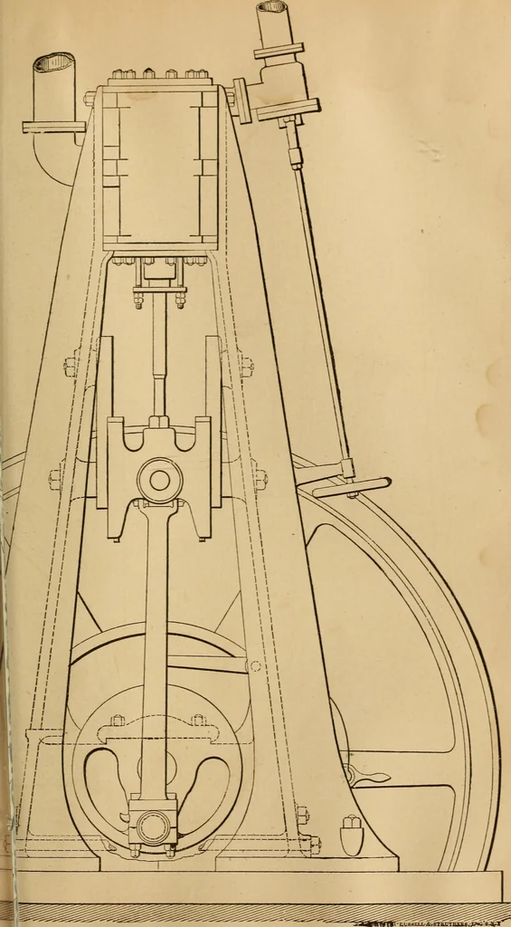 An illustration from Mechanical drawing self-taught: comprising instructions in the selection and preparation of drawing instruments, elementary instruction in practical mechanical drawing together with examples in simple geometry and elementary mechanism, including screw threads, gear wheels, mechanical motions, engines and boilers, 1883, leaf 320