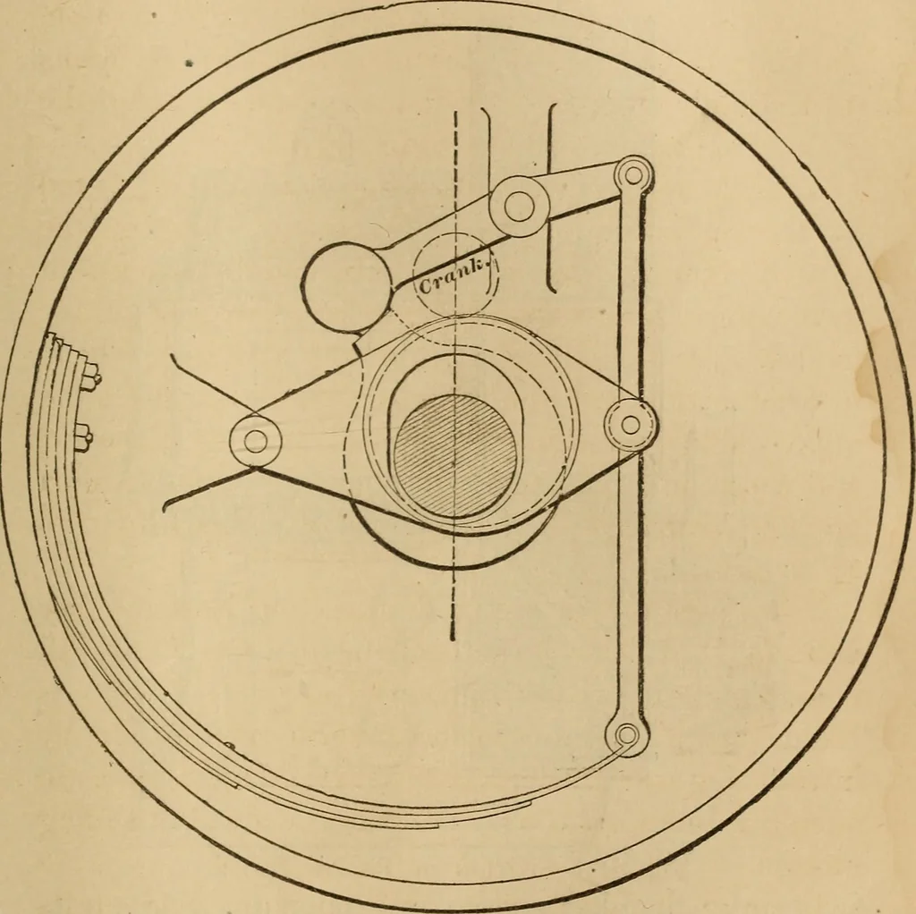 An illustration from Mechanical drawing self-taught: comprising instructions in the selection and preparation of drawing instruments, elementary instruction in practical mechanical drawing together with examples in simple geometry and elementary mechanism, including screw threads, gear wheels, mechanical motions, engines and boilers, 1883, leaf 328