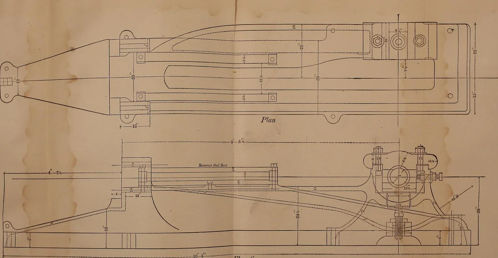 An illustration from Mechanical drawing self-taught: comprising instructions in the selection and preparation of drawing instruments, elementary instruction in practical mechanical drawing together with examples in simple geometry and elementary mechanism, including screw threads, gear wheels, mechanical motions, engines and boilers, 1883, leaf 344