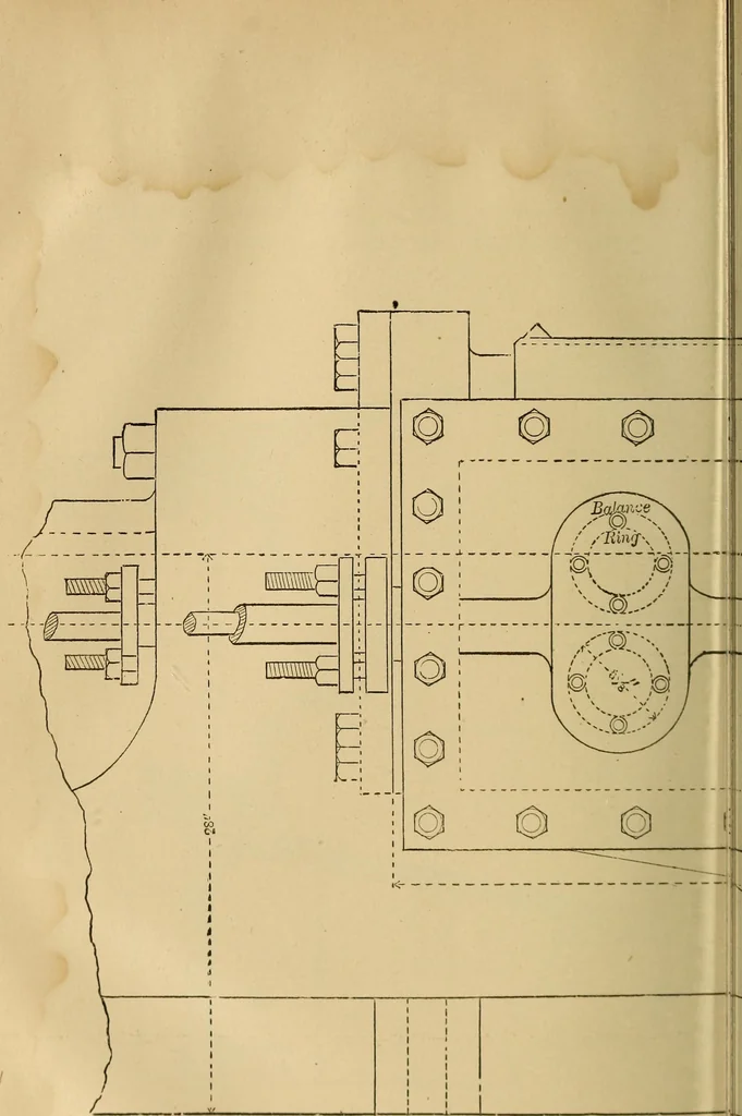 An illustration from Mechanical drawing self-taught: comprising instructions in the selection and preparation of drawing instruments, elementary instruction in practical mechanical drawing together with examples in simple geometry and elementary mechanism, including screw threads, gear wheels, mechanical motions, engines and boilers, 1883, leaf 361