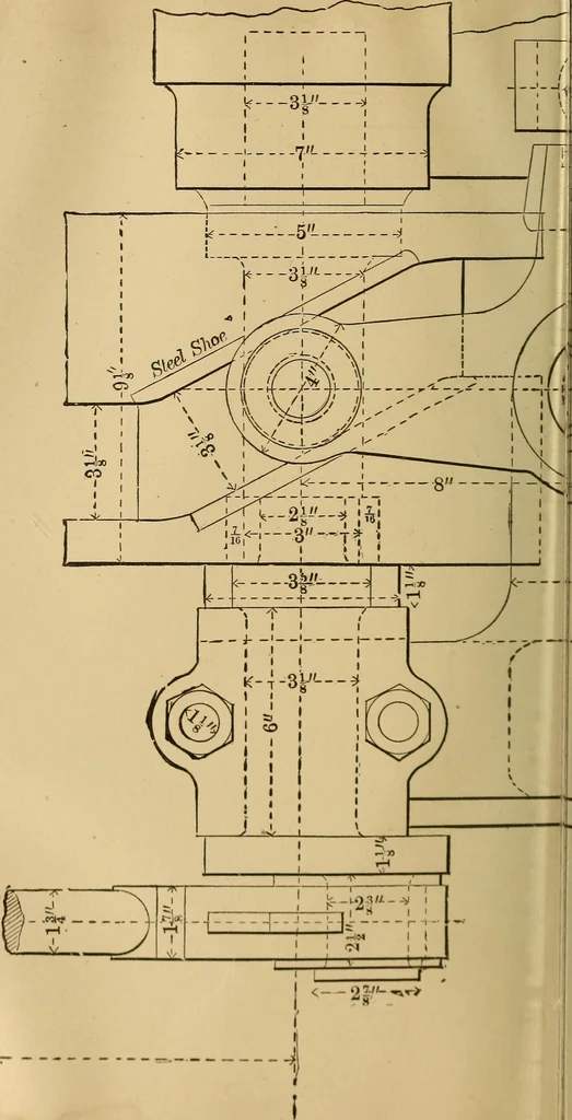 An illustration from Mechanical drawing self-taught: comprising instructions in the selection and preparation of drawing instruments, elementary instruction in practical mechanical drawing together with examples in simple geometry and elementary mechanism, including screw threads, gear wheels, mechanical motions, engines and boilers, 1883, leaf 369