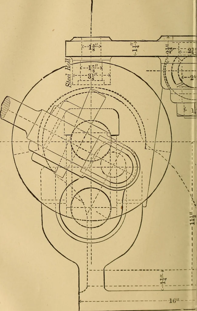 An illustration from Mechanical drawing self-taught: comprising instructions in the selection and preparation of drawing instruments, elementary instruction in practical mechanical drawing together with examples in simple geometry and elementary mechanism, including screw threads, gear wheels, mechanical motions, engines and boilers, 1883, leaf 373