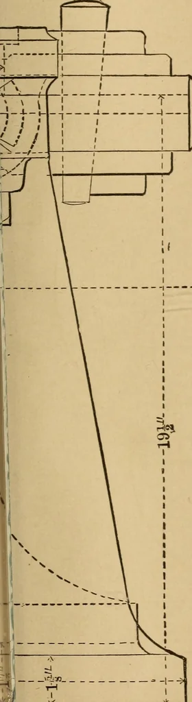An illustration from Mechanical drawing self-taught: comprising instructions in the selection and preparation of drawing instruments, elementary instruction in practical mechanical drawing together with examples in simple geometry and elementary mechanism, including screw threads, gear wheels, mechanical motions, engines and boilers, 1883, leaf 374
