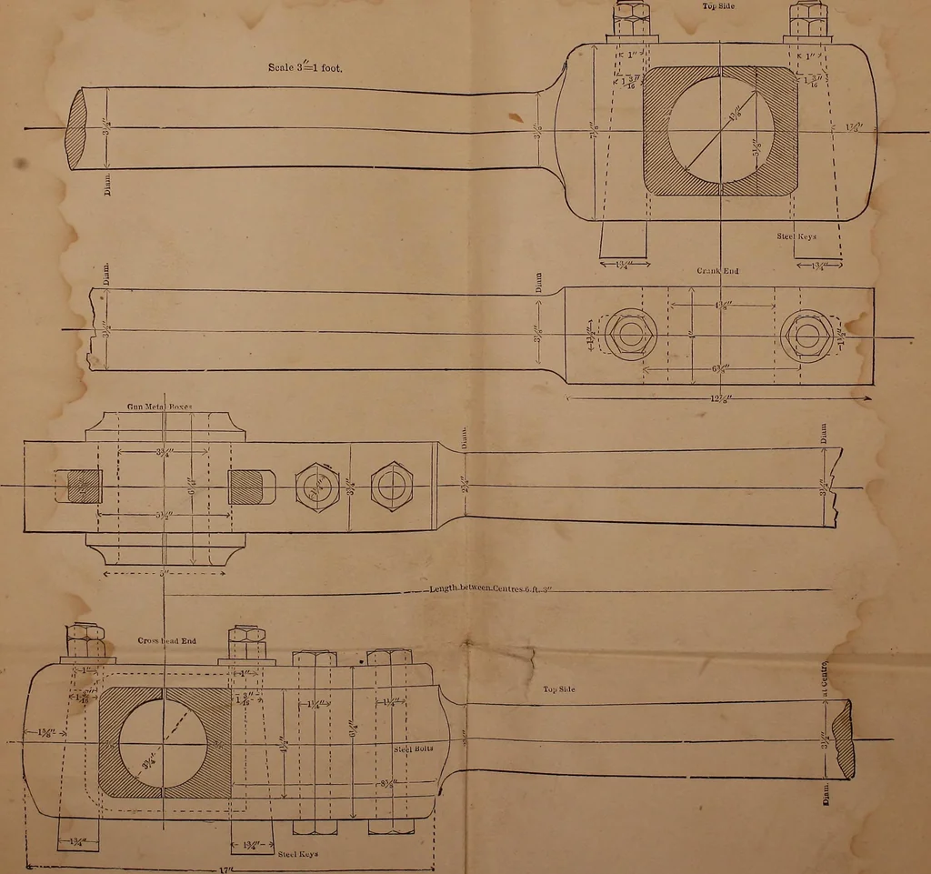 An illustration from Mechanical drawing self-taught: comprising instructions in the selection and preparation of drawing instruments, elementary instruction in practical mechanical drawing together with examples in simple geometry and elementary mechanism, including screw threads, gear wheels, mechanical motions, engines and boilers, 1883, leaf 388