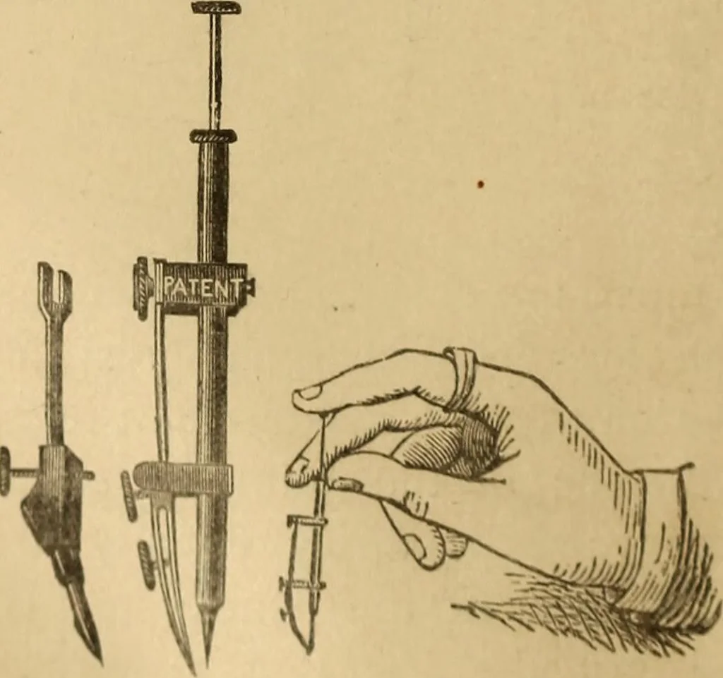 An illustration from Mechanical drawing self-taught: comprising instructions in the selection and preparation of drawing instruments, elementary instruction in practical mechanical drawing together with examples in simple geometry and elementary mechanism, including screw threads, gear wheels, mechanical motions, engines and boilers, 1883, leaf 45