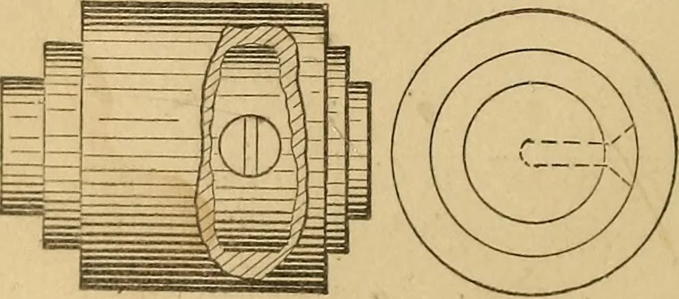 An illustration from Mechanical drawing self-taught: comprising instructions in the selection and preparation of drawing instruments, elementary instruction in practical mechanical drawing together with examples in simple geometry and elementary mechanism, including screw threads, gear wheels, mechanical motions, engines and boilers, 1883, leaf 79