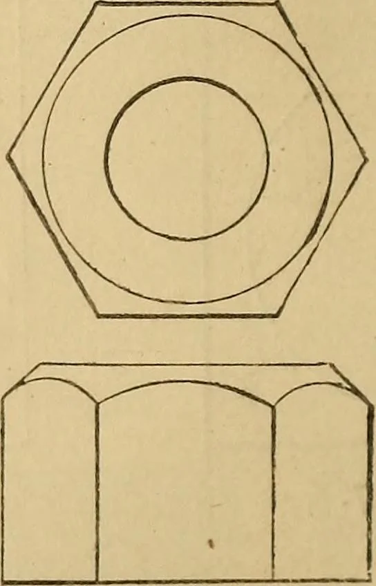 An illustration from Mechanical drawing self-taught: comprising instructions in the selection and preparation of drawing instruments, elementary instruction in practical mechanical drawing together with examples in simple geometry and elementary mechanism, including screw threads, gear wheels, mechanical motions, engines and boilers, 1883, leaf 85