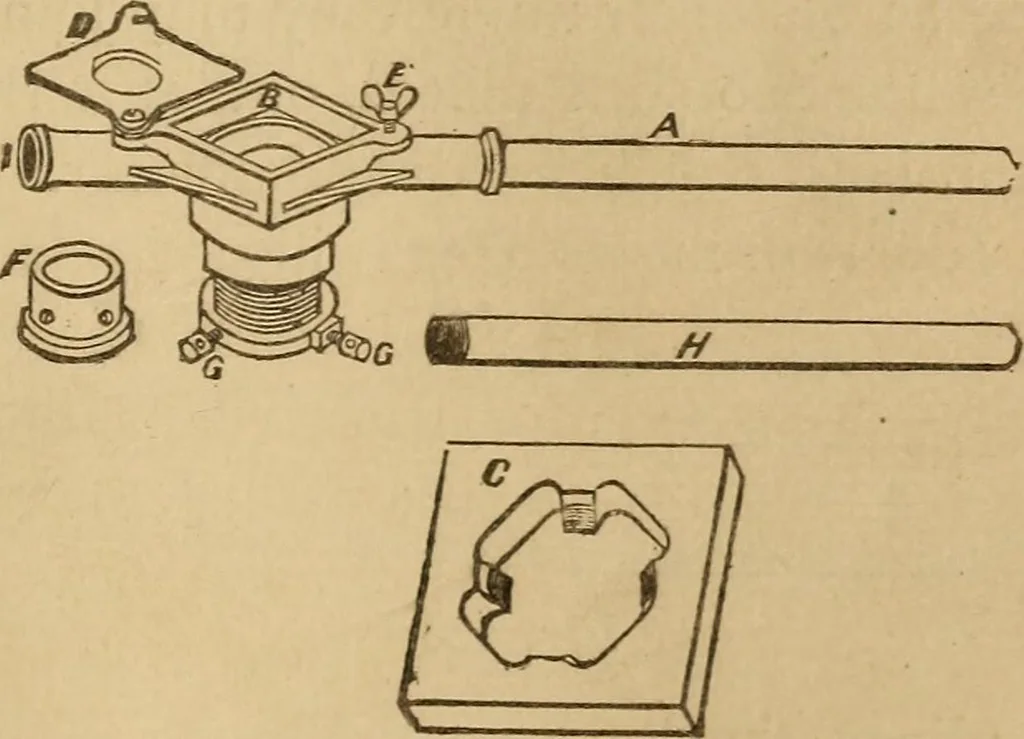 An illustration from Mechanical drawing self-taught: comprising instructions in the selection and preparation of drawing instruments, elementary instruction in practical mechanical drawing together with examples in simple geometry and elementary mechanism, including screw threads, gear wheels, mechanical motions, engines and boilers, 1883, leaf 86