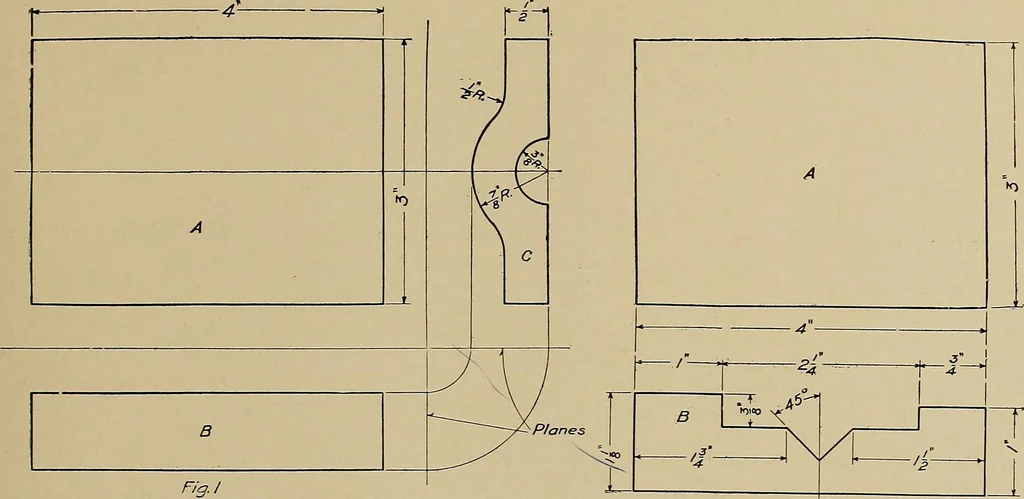 An illustration from Mechanical drawing for industrial and high schools, 1915, leaf 36
